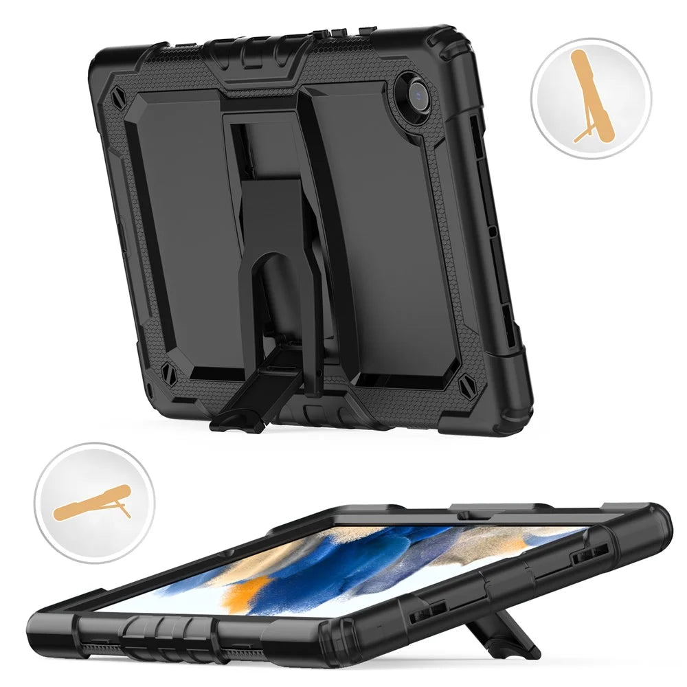 For Samsung Galaxy Tab A8 10.5 (2021) / A8 10.5 (2022) X200 / X205 Kickstand Design Thickened PC + Silicone Drop-resistant Tablet Case Shell with Shoulder Strap - Black - 3