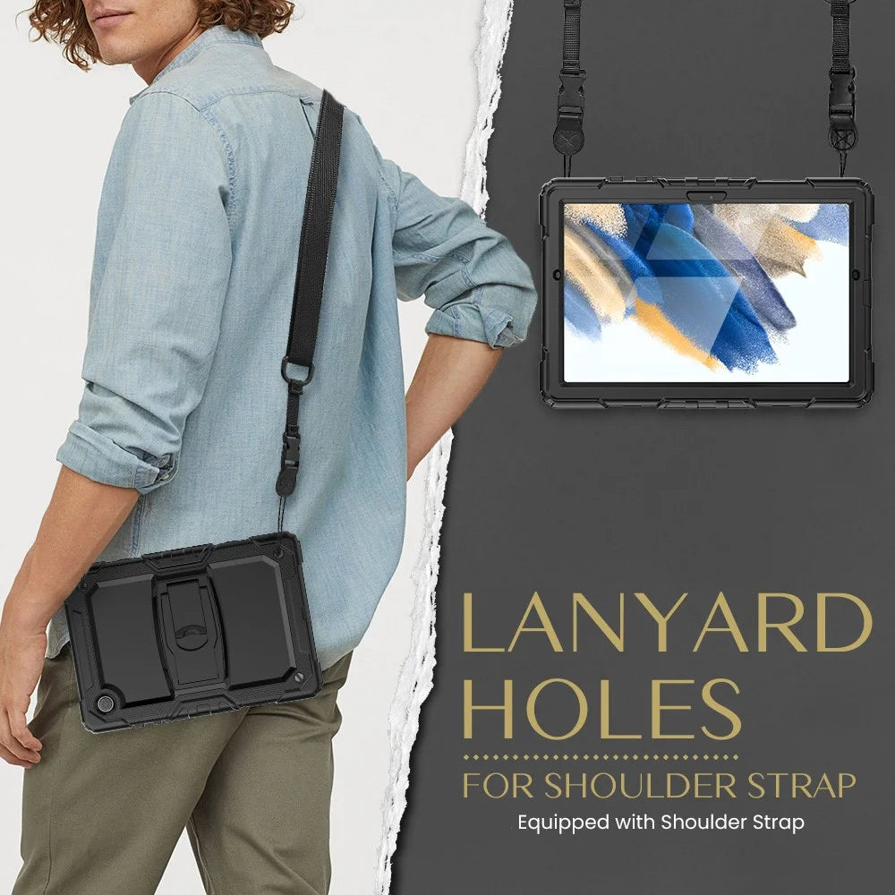 For Samsung Galaxy Tab A8 10.5 (2021) / A8 10.5 (2022) X200 / X205 Kickstand Design Thickened PC + Silicone Drop-resistant Tablet Case Shell with Shoulder Strap - Black - 6