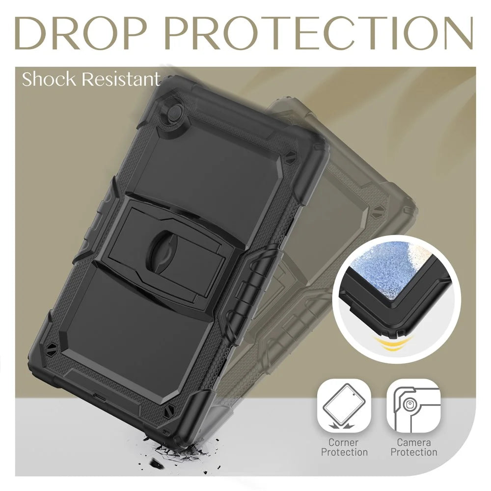 For Samsung Galaxy Tab A8 10.5 (2021) / A8 10.5 (2022) X200 / X205 Kickstand Design Thickened PC + Silicone Drop-resistant Tablet Case Shell with Shoulder Strap - Black - 7