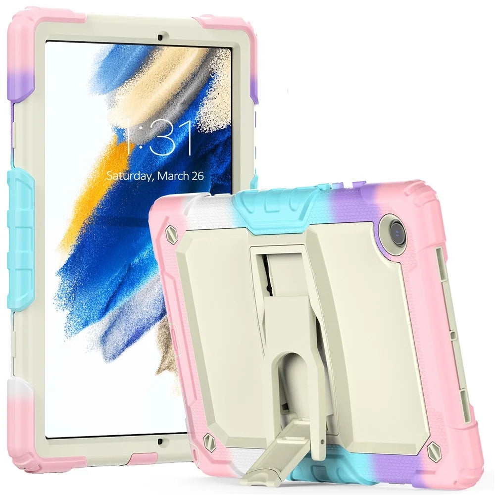 For Samsung Galaxy Tab A8 10.5 (2021) / A8 10.5 (2022) X200 / X205 Thickened Silicone + PC Tablet Case Kickstand Protective Cover with Shoulder Strap - Camouflage Pink - 1