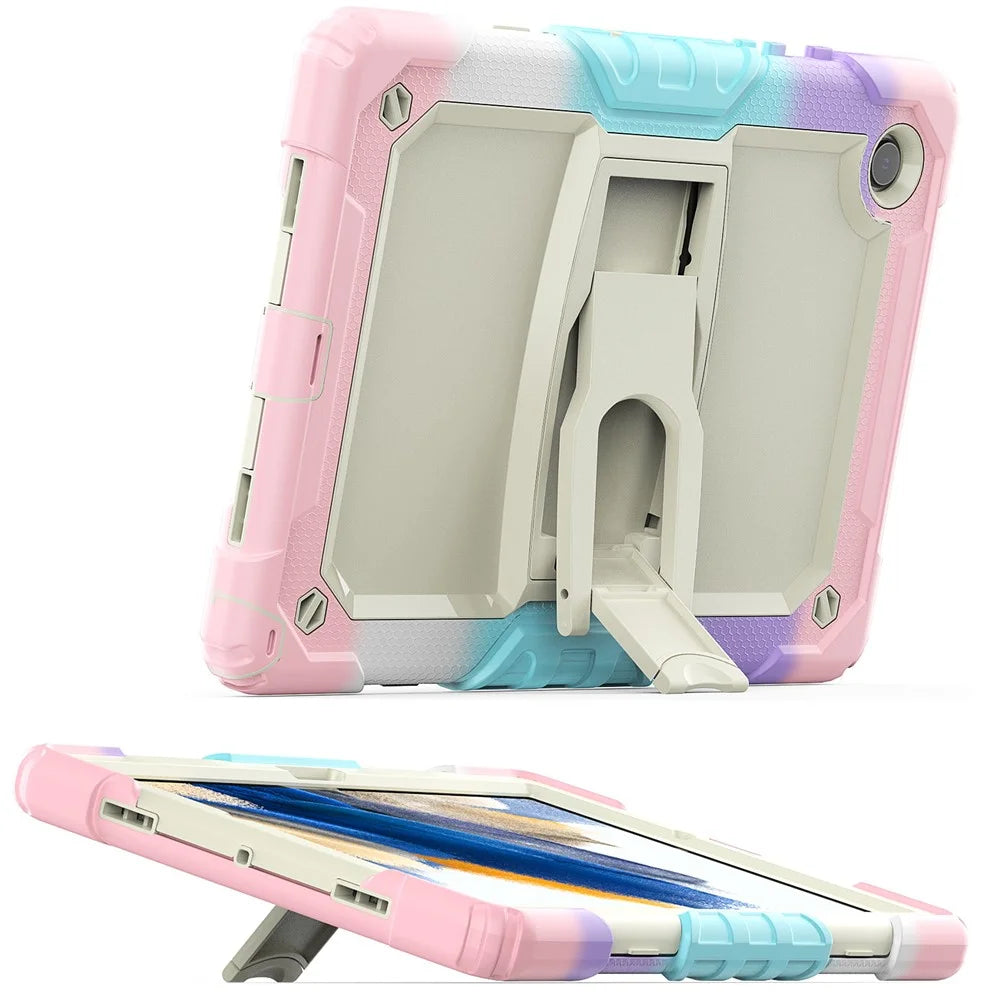 For Samsung Galaxy Tab A8 10.5 (2021) / A8 10.5 (2022) X200 / X205 Thickened Silicone + PC Tablet Case Kickstand Protective Cover with Shoulder Strap - Camouflage Pink - 3
