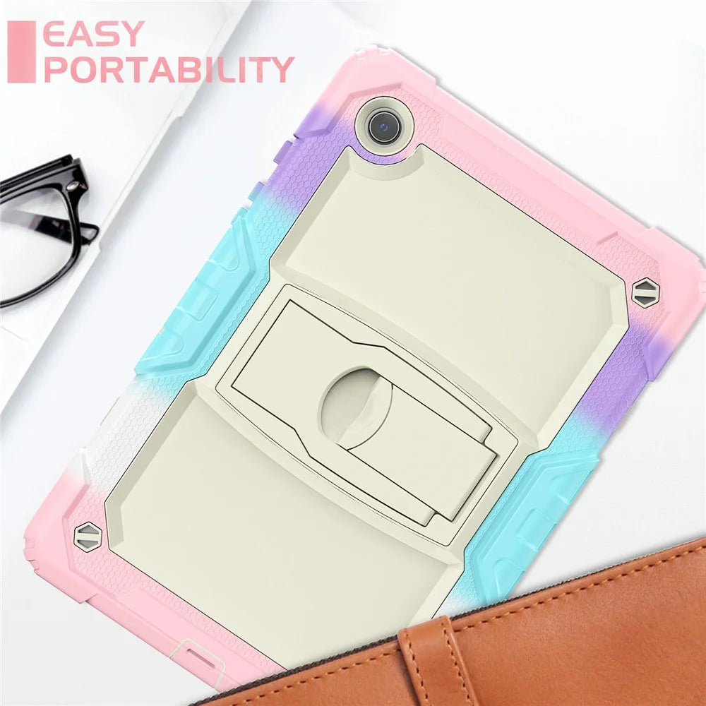 For Samsung Galaxy Tab A8 10.5 (2021) / A8 10.5 (2022) X200 / X205 Thickened Silicone + PC Tablet Case Kickstand Protective Cover with Shoulder Strap - Camouflage Pink - 4