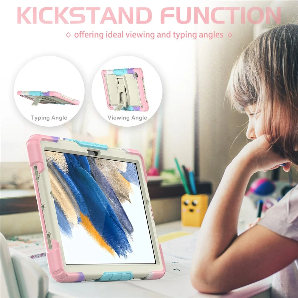 For Samsung Galaxy Tab A8 10.5 (2021) / A8 10.5 (2022) X200 / X205 Thickened Silicone + PC Tablet Case Kickstand Protective Cover with Shoulder Strap - Camouflage Pink - 5