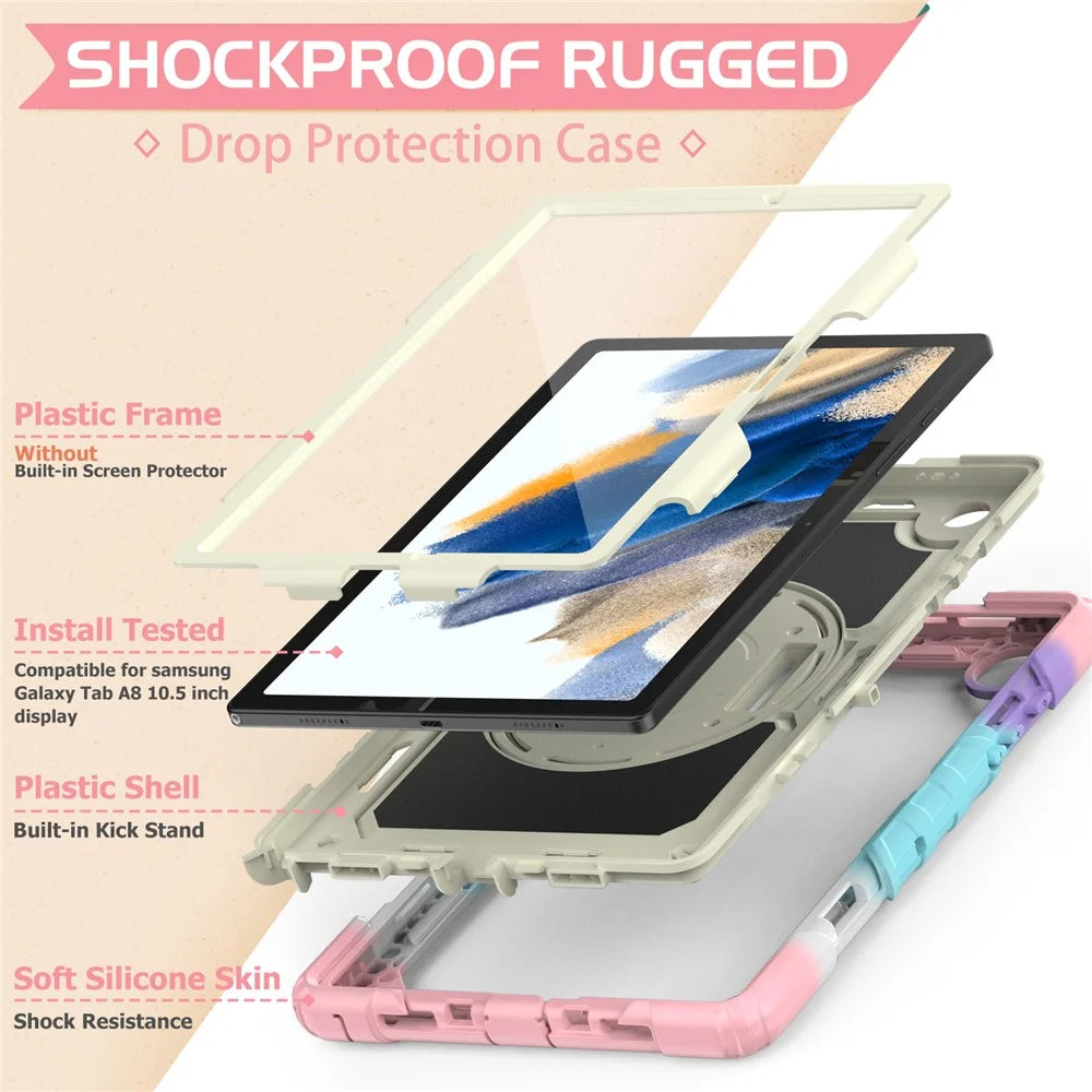 For Samsung Galaxy Tab A8 10.5 (2021) / A8 10.5 (2022) X200 / X205 Thickened Silicone + PC Tablet Case Kickstand Protective Cover with Shoulder Strap - Camouflage Pink - 7
