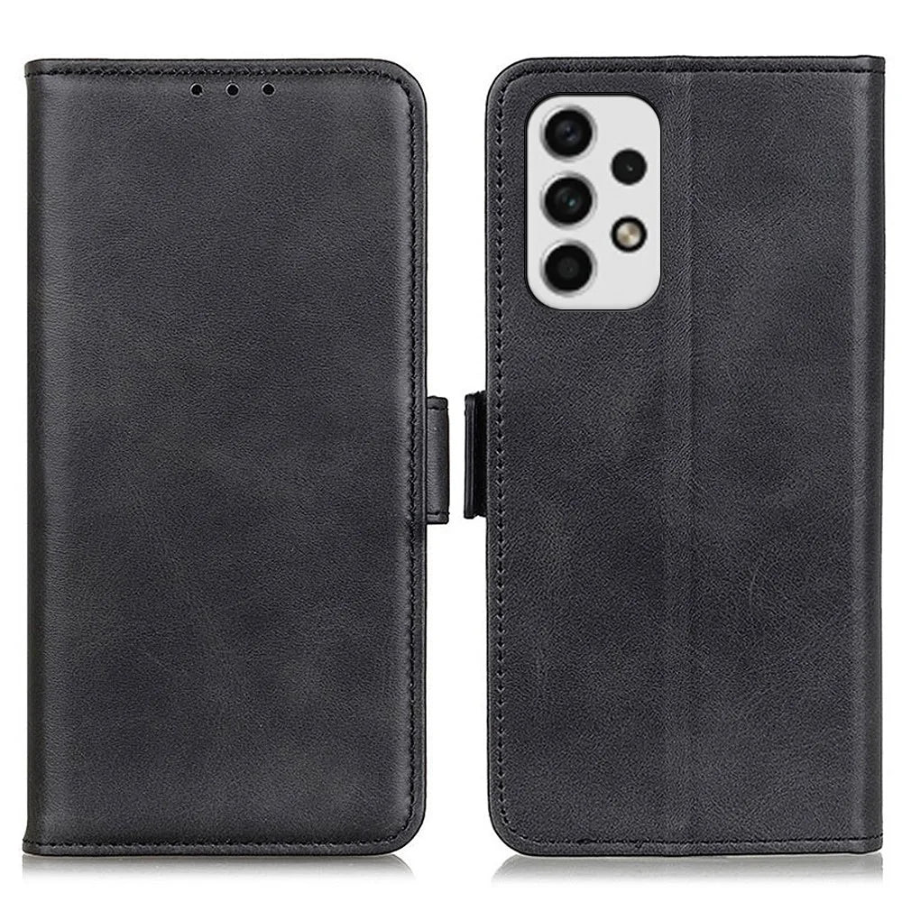 For Samsung Galaxy A23 5G Textured PU Leather Cover Wallet Stand Inner TPU Shell Phone Case - Black - 1