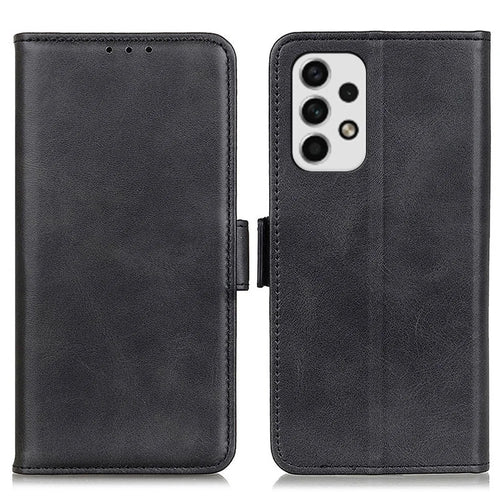 For Samsung Galaxy A23 5G Textured PU Leather Cover Wallet Stand Inner TPU Shell Phone Case - Black - 1