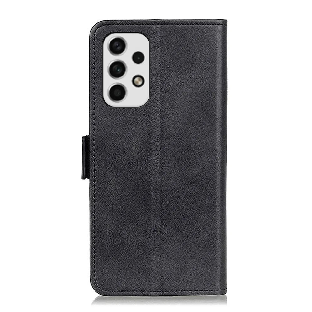 For Samsung Galaxy A23 5G Textured PU Leather Cover Wallet Stand Inner TPU Shell Phone Case - Black - 3