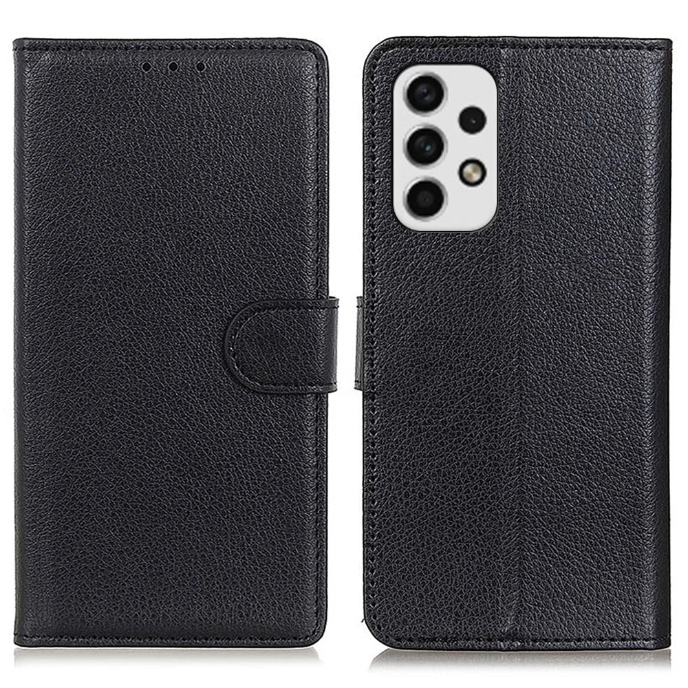 For Samsung Galaxy A23 4G / 5G Litchi Texture PU Leather Magnetic Clasp Stand Case Wallet Flip Phone Case - Black - 1