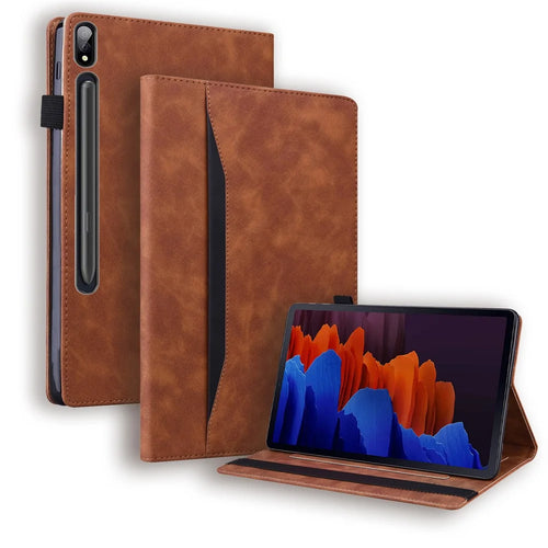 For Samsung Galaxy Tab S9+ / S8+ / S7+ PU Leather Flip Stand Cover Wallet Design Business Tablet Case with Pencil Holder and Auto Wake / Sleep - Brown - 1