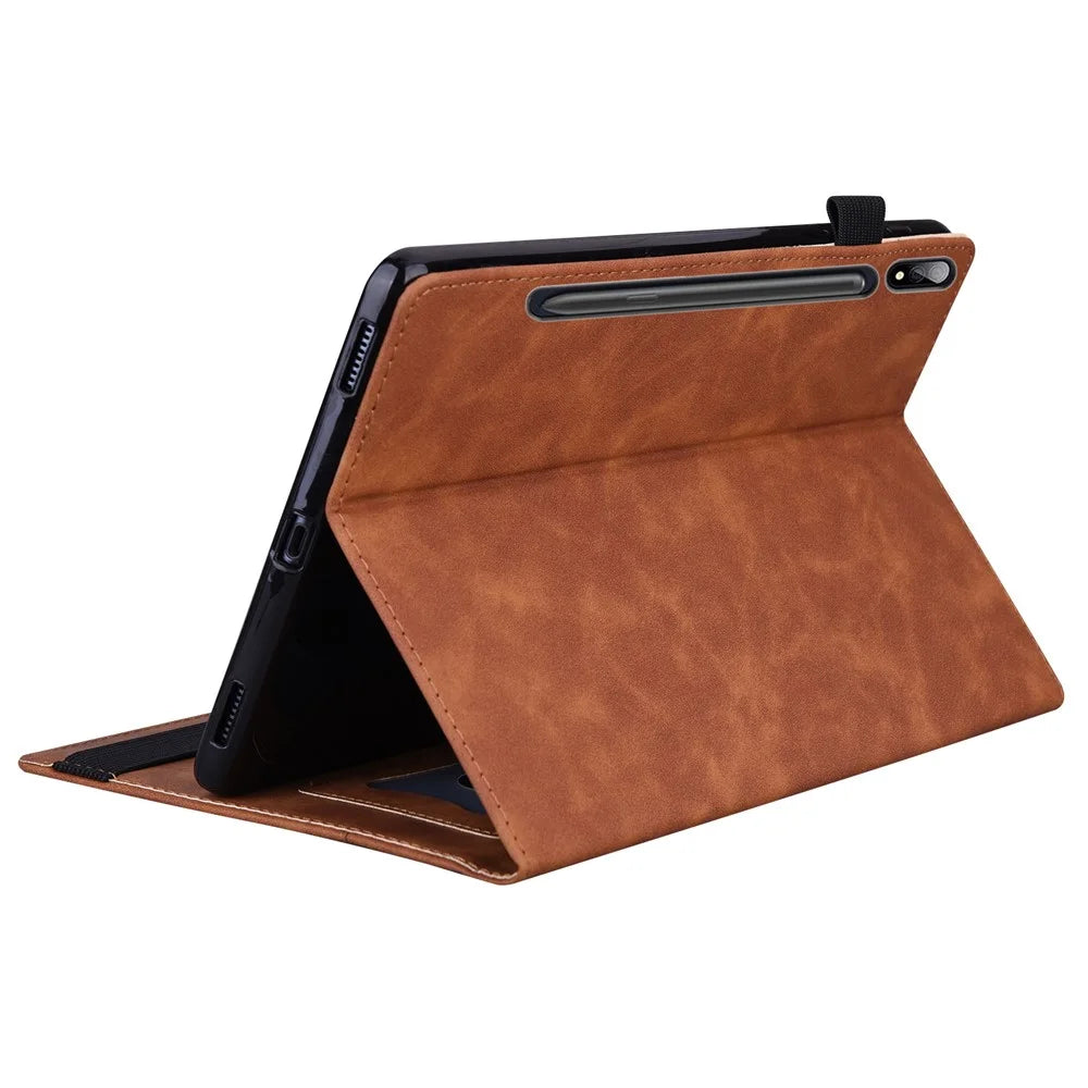For Samsung Galaxy Tab S9+ / S8+ / S7+ PU Leather Flip Stand Cover Wallet Design Business Tablet Case with Pencil Holder and Auto Wake / Sleep - Brown - 7