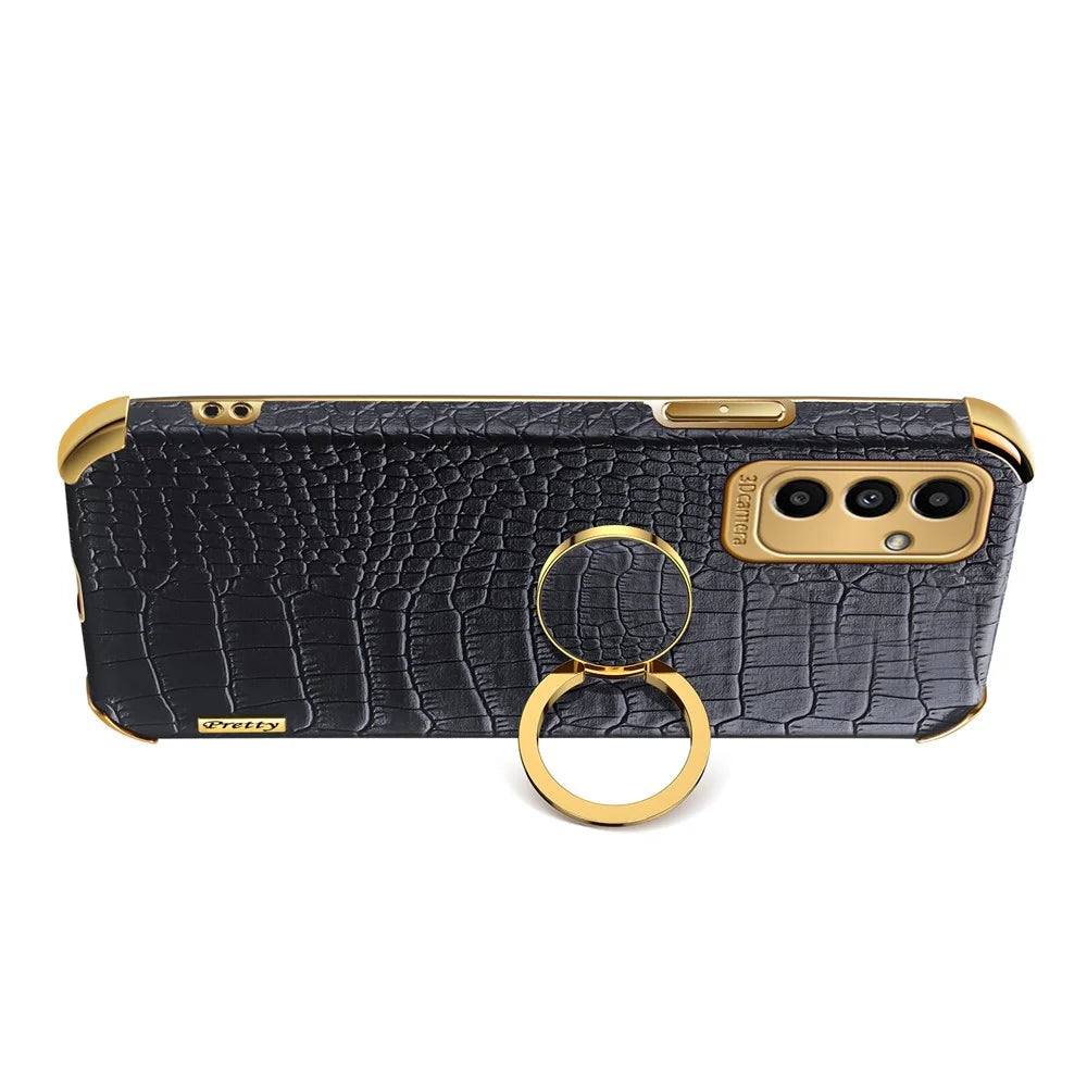 6D Electroplated Crocodile Texture Phone Case for Samsung Galaxy A13 5G / A04s 4G (164.7mm), Ring Kickstand PU Leather Coated TPU Cover - Black - 4