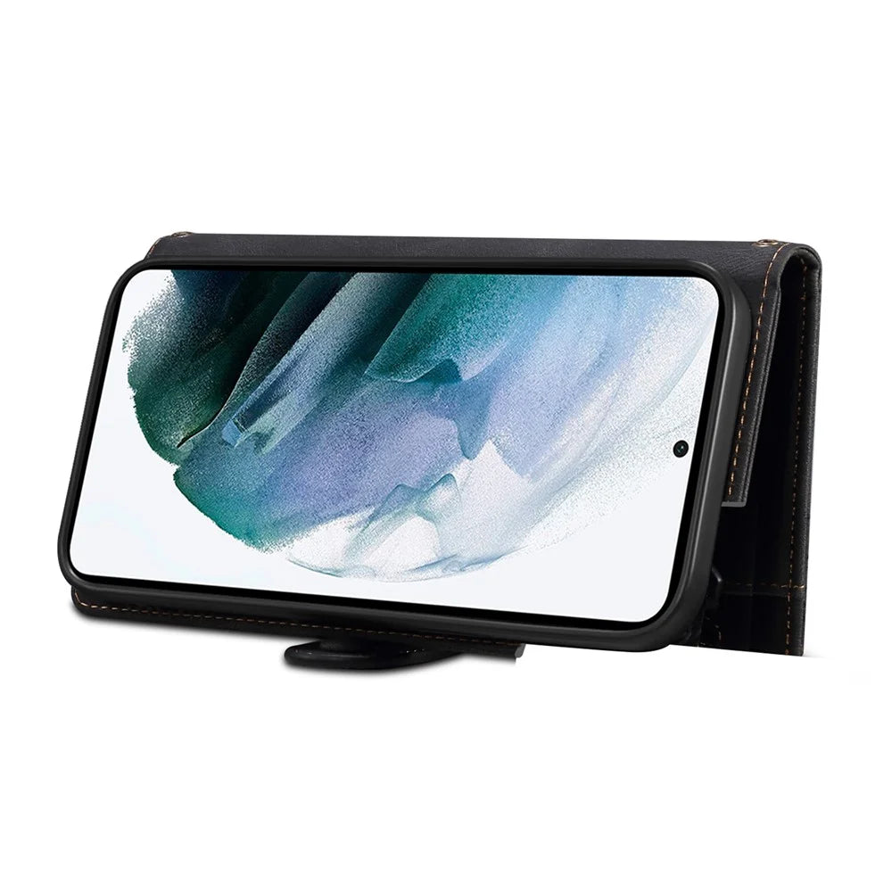 ESEBLE For Samsung Galaxy S21 FE 5G Phone Cover Zipper Pocket Adjustable Stand Wallet Multi-functional Cell Phone Case - Black - 6