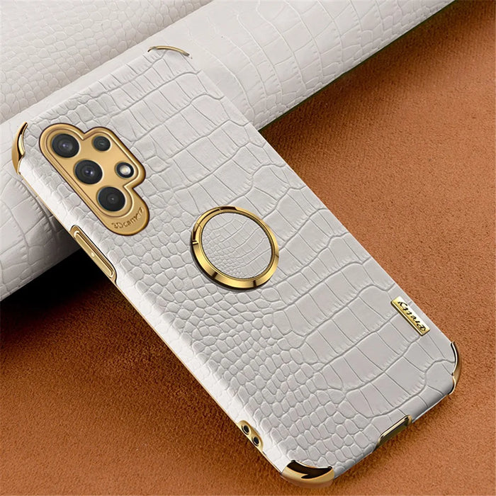 For Samsung Galaxy A32 5G/M32 5G Crocodile Texture PU Leather Coated TPU Case 6D Electroplated Kickstand Cover - White - 2