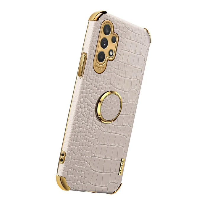 For Samsung Galaxy A32 5G/M32 5G Crocodile Texture PU Leather Coated TPU Case 6D Electroplated Kickstand Cover - White - 3