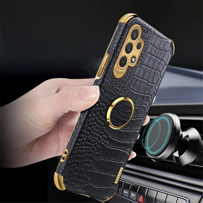 For Samsung Galaxy A32 5G/M32 5G Crocodile Texture PU Leather Coated TPU Case 6D Electroplated Kickstand Cover - White - 4