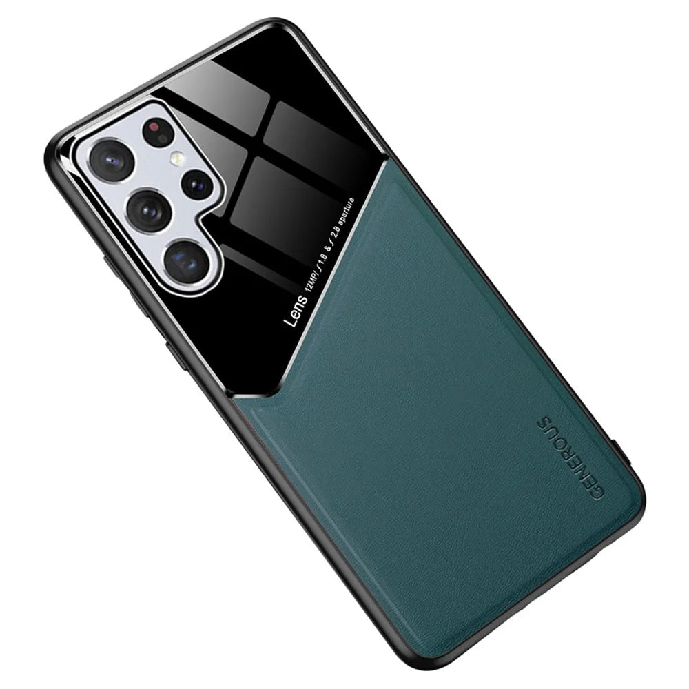 For Samsung Galaxy S22 Ultra 5G Anti-Fall Phone Case with Magnetic Metal Sheet Shockproof TPU Frame Phone Protector - Green - 1