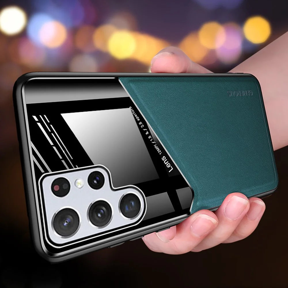 For Samsung Galaxy S22 Ultra 5G Anti-Fall Phone Case with Magnetic Metal Sheet Shockproof TPU Frame Phone Protector - Green - 3