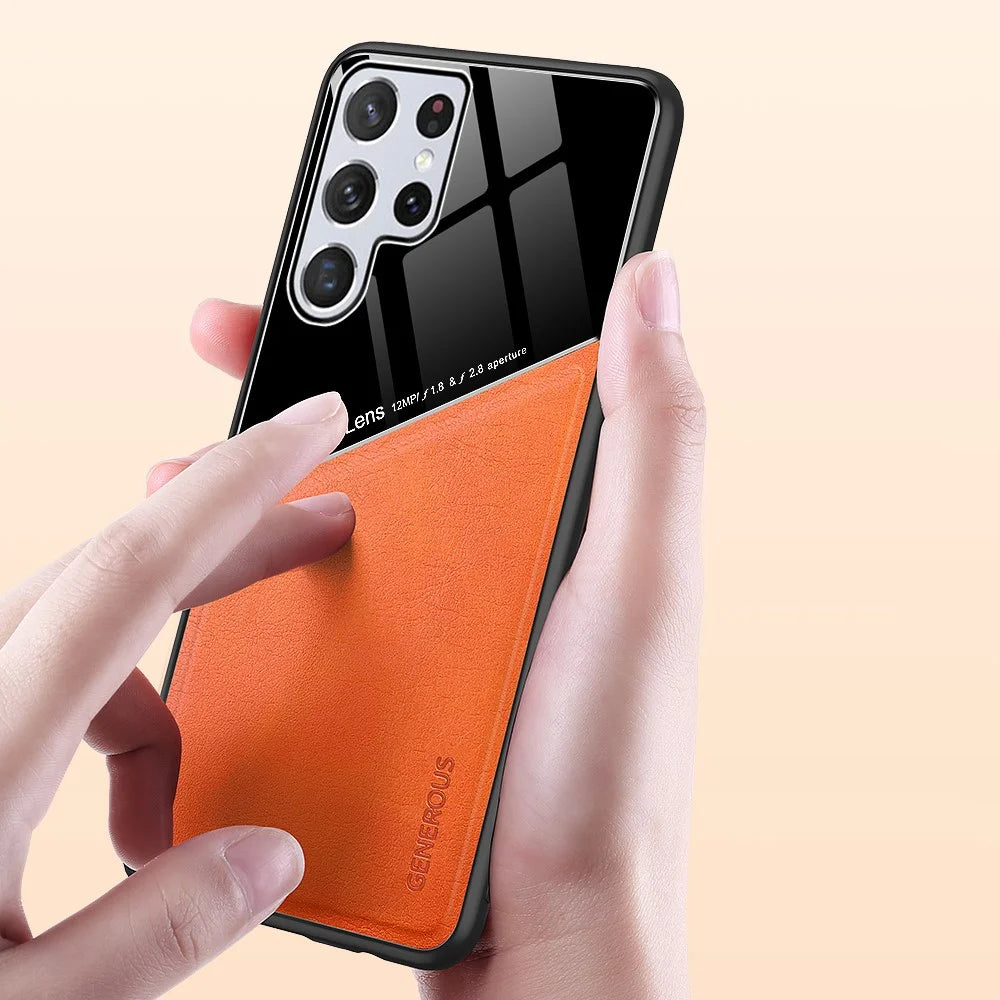 For Samsung Galaxy S22 Ultra 5G Anti-Fall Phone Case with Magnetic Metal Sheet Shockproof TPU Frame Phone Protector - Green - 5