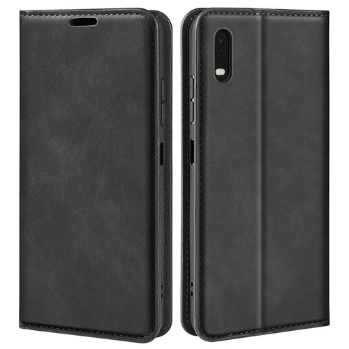 For Samsung Galaxy Xcover Pro PU Leather Attached TPU Inner Case Stand Function Magnetic Auto-absorbed Skin Touch Flip Wallet Phone Cover - Black - 1