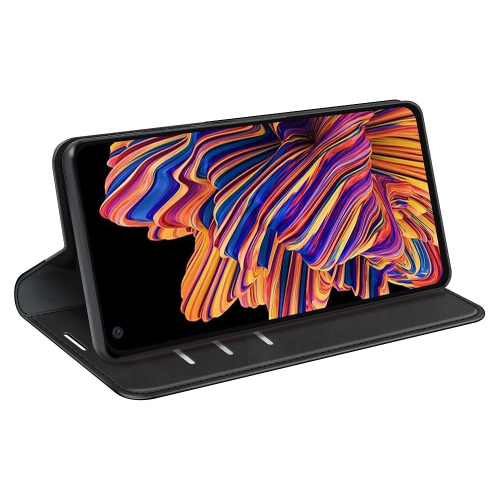 For Samsung Galaxy Xcover Pro PU Leather Attached TPU Inner Case Stand Function Magnetic Auto-absorbed Skin Touch Flip Wallet Phone Cover - Black - 4