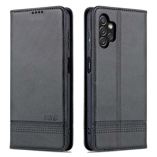 AZNS For Samsung Galaxy A13 4G Magnetic Absorption Textured PU Leather Wallet Flip Case Folding Stand Protective Cover - Black - 1