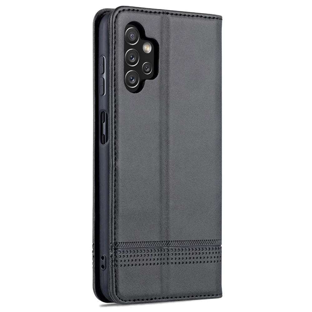 AZNS For Samsung Galaxy A13 4G Magnetic Absorption Textured PU Leather Wallet Flip Case Folding Stand Protective Cover - Black - 3