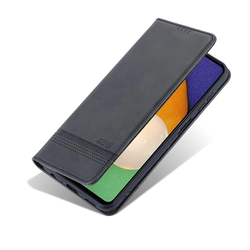 AZNS For Samsung Galaxy A13 4G Magnetic Absorption Textured PU Leather Wallet Flip Case Folding Stand Protective Cover - Black - 7