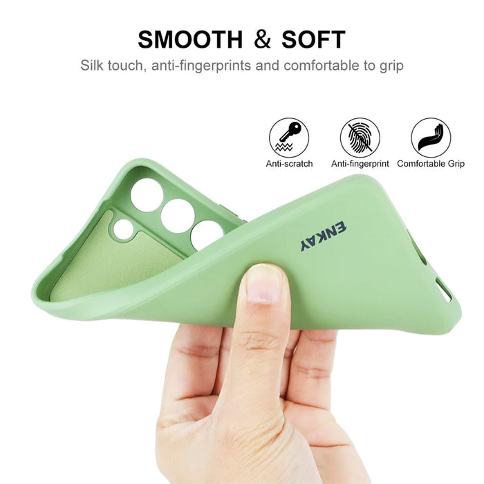 ENKAY HAT PRINCE for Samsung Galaxy S22 5G Solid Color Straight Edge Drop-resistant Cover Liquid Silicone Precise Cutout Flexible Phone Case - Light Green - 3