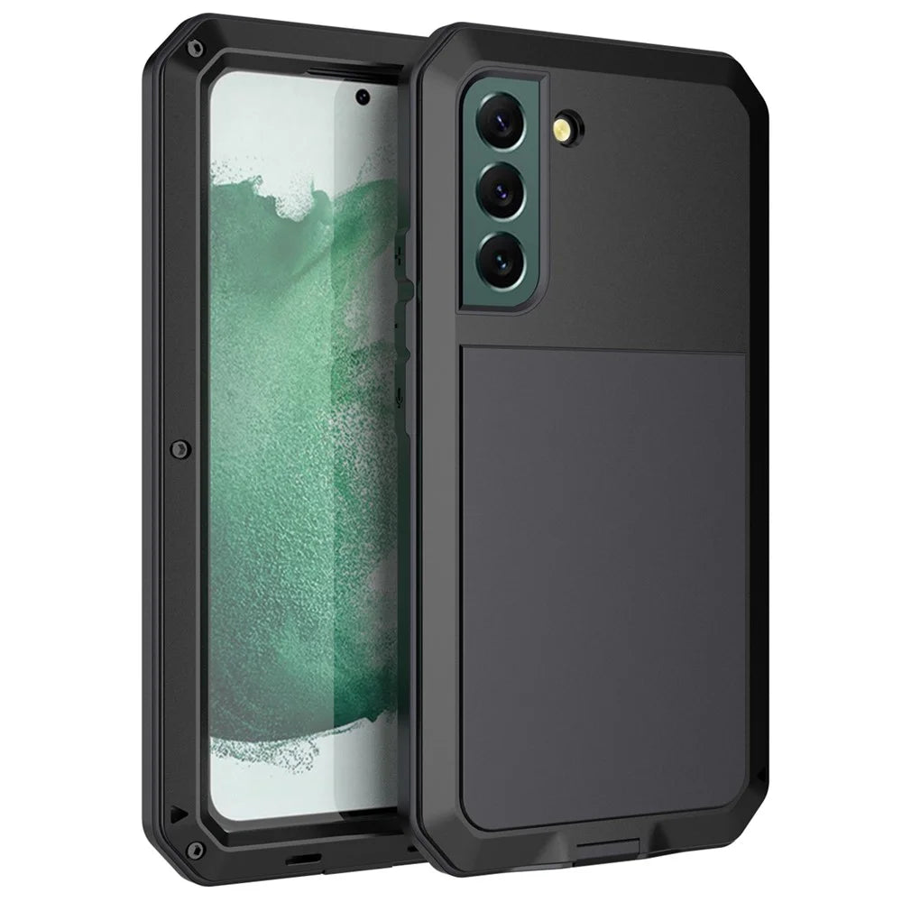 Silicone Metal Hybrid Phone Case for Samsung Galaxy S22 5G, Anti-Dust/Anti-Drop/Anti-Shock Phone Accessory - Black - 1