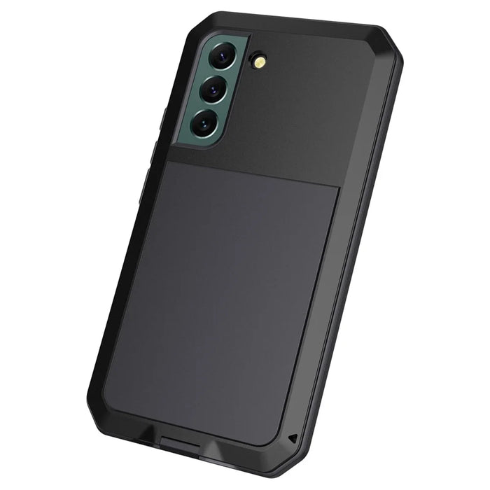 Silicone Metal Hybrid Phone Case for Samsung Galaxy S22 5G, Anti-Dust/Anti-Drop/Anti-Shock Phone Accessory - Black - 5