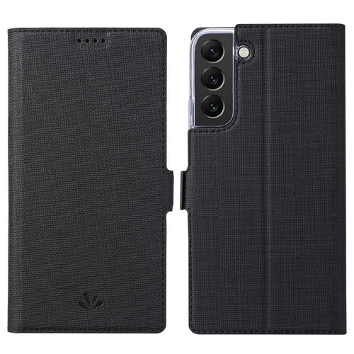 VILI K Series Stand Wallet Leather Case for Samsung Galaxy S22+ 5G, Double Magnetic Clasp Phone Cover - Black - 1
