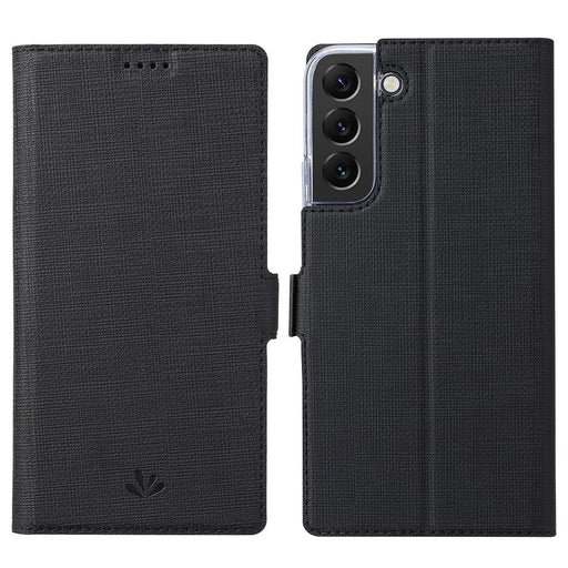 VILI K Series Stand Wallet Leather Case for Samsung Galaxy S22+ 5G, Double Magnetic Clasp Phone Cover - Black - 1
