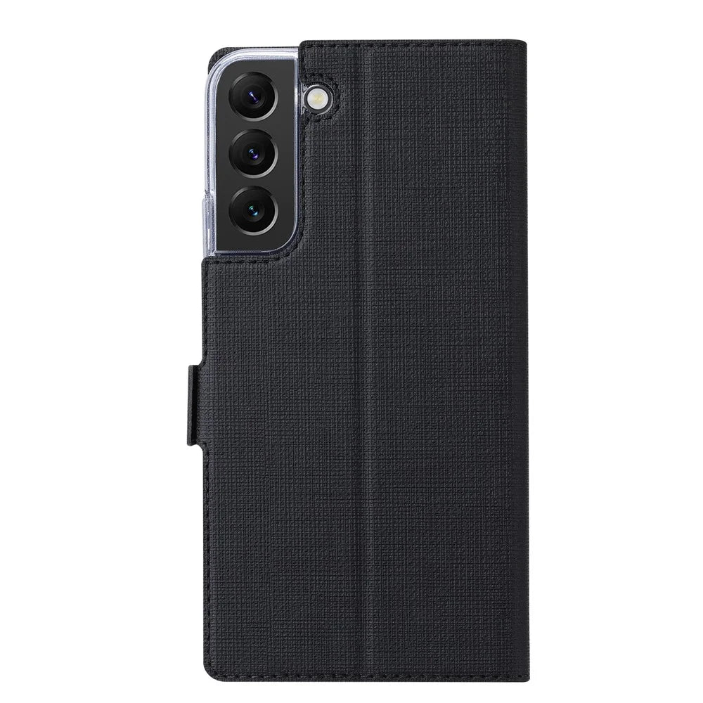 VILI K Series Stand Wallet Leather Case for Samsung Galaxy S22+ 5G, Double Magnetic Clasp Phone Cover - Black - 3
