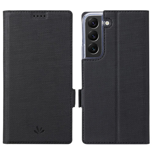 VILI K Series PU Leather Case for Samsung Galaxy S22 5G, Stand Wallet Full Protection Phone Cover - Black - 1