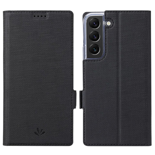 VILI K Series PU Leather Case for Samsung Galaxy S22 5G, Stand Wallet Full Protection Phone Cover - Black - 1