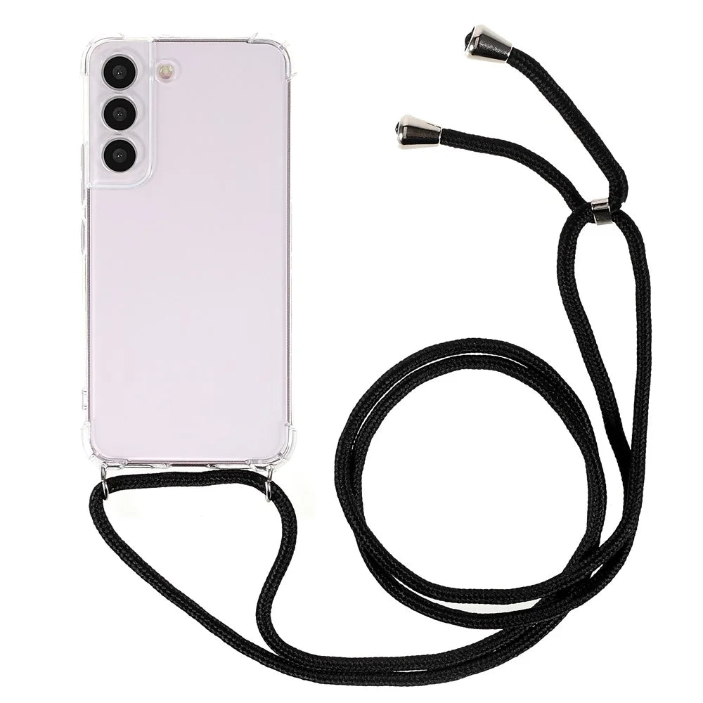Crystal Clear TPU Cover for Samsung Galaxy S22 5G, Reinforced Four Corner Shockproof Phone Case with Lanyard - 1