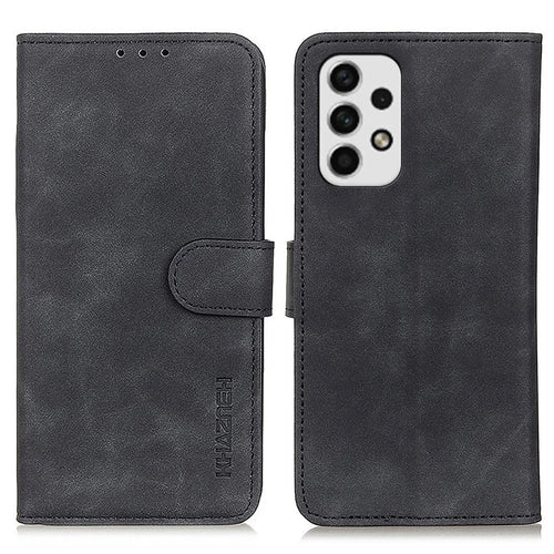 KHAZNEH Retro Texture PU Leather Cover for Samsung Galaxy A23 4G / 5G (Global Version) with Wallet Stand Anti-Drop Phone Case Accessory - Black - 1