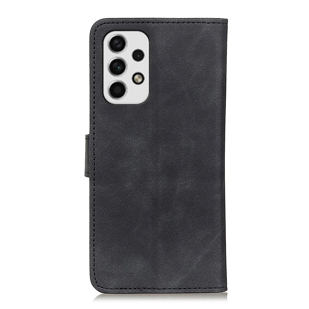 KHAZNEH Retro Texture PU Leather Cover for Samsung Galaxy A23 4G / 5G (Global Version) with Wallet Stand Anti-Drop Phone Case Accessory - Black - 3
