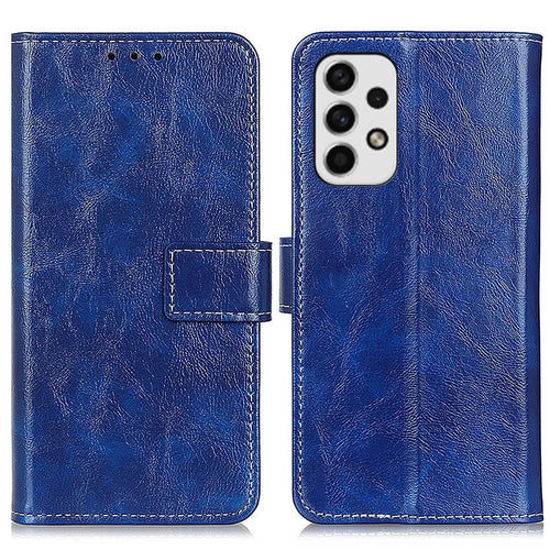 Retro Style Crazy Horse Texture Leather Case for Samsung Galaxy A23 4G / 5G (Global Version), Folio Flip Wallet Stand Design Phone Case Cover Accessory - Blue - 1