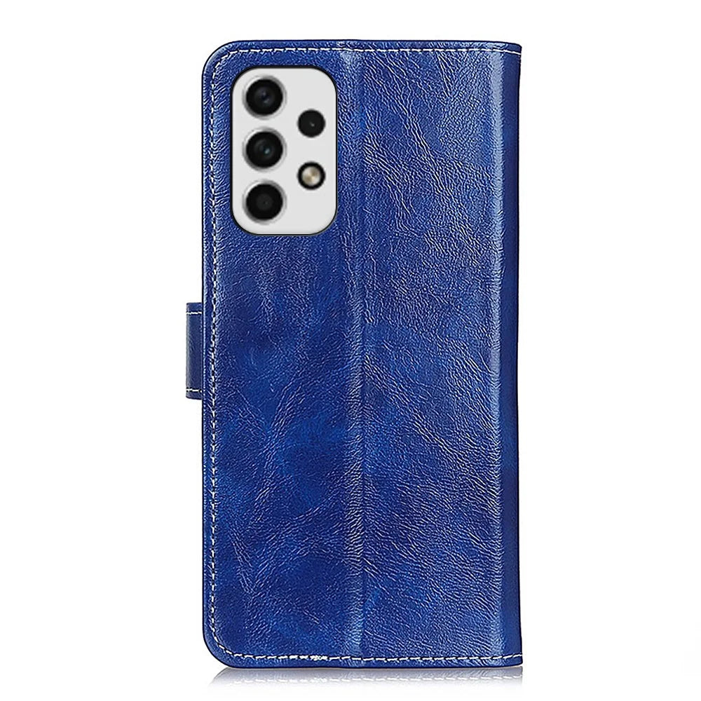 Retro Style Crazy Horse Texture Leather Case for Samsung Galaxy A23 4G / 5G (Global Version), Folio Flip Wallet Stand Design Phone Case Cover Accessory - Blue - 3