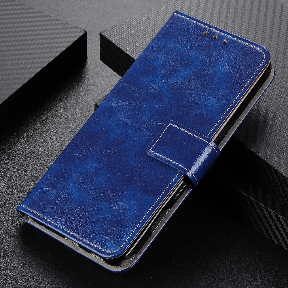 Retro Style Crazy Horse Texture Leather Case for Samsung Galaxy A23 4G / 5G (Global Version), Folio Flip Wallet Stand Design Phone Case Cover Accessory - Blue - 7
