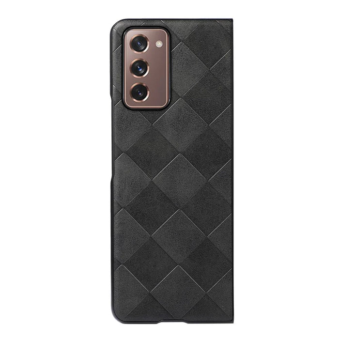 For Samsung Galaxy Z Fold2 5G PC+TPU Hybrid Phone Case Coated with Grid Texture PU Leather Phone Accessory - Black - 2