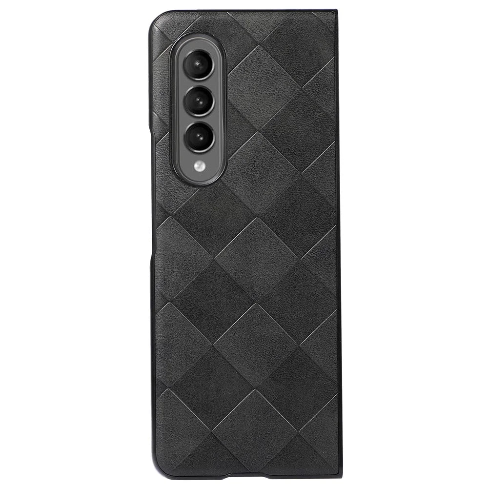 Grid Texture Phone Case for Samsung Galaxy Z Fold3 5G, PU Leather Coated PC + TPU Hybrid Cover Shell - Black - 2