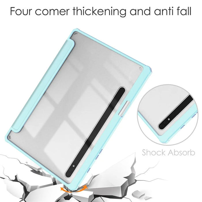 For Samsung Galaxy Tab S8 Tri-fold Stand PU Leather + TPU + Acrylic Smart Tablet Cover Case with Pen Slot - Sky Blue - 6