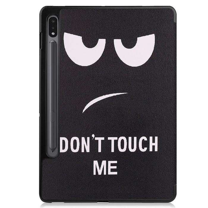 Pattern Printing Tablet Case for Samsung Galaxy Tab S8, PU Leather Tri-fold Stand Cover with Pencil Holder - Don't Touch Me - 2