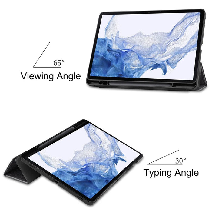 Pattern Printing Tablet Case for Samsung Galaxy Tab S8, PU Leather Tri-fold Stand Cover with Pencil Holder - Don't Touch Me - 4