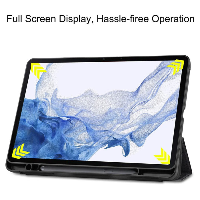 Pattern Printing Tablet Case for Samsung Galaxy Tab S8, PU Leather Tri-fold Stand Cover with Pencil Holder - Don't Touch Me - 5