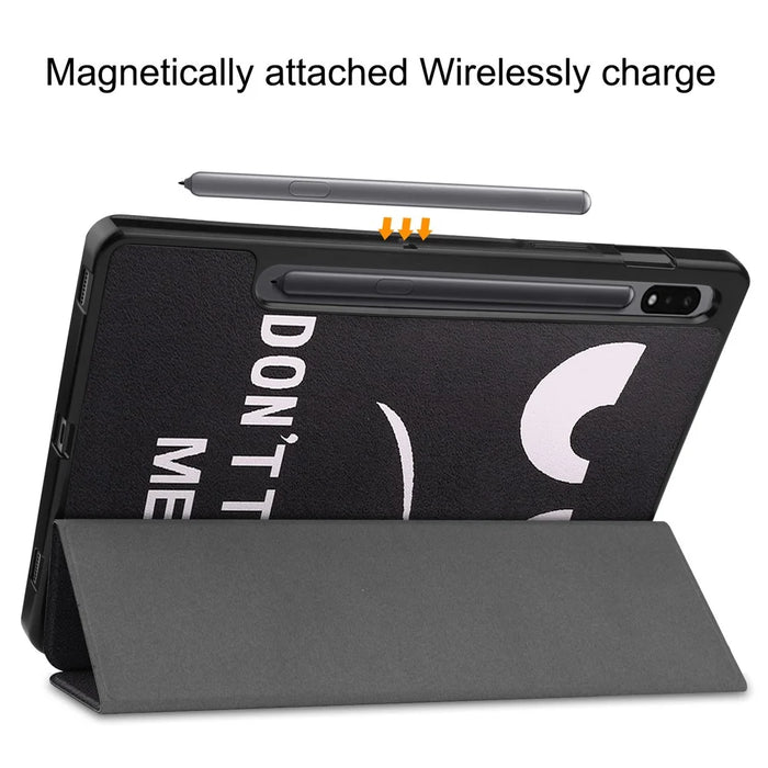 Pattern Printing Tablet Case for Samsung Galaxy Tab S8, PU Leather Tri-fold Stand Cover with Pencil Holder - Don't Touch Me - 6