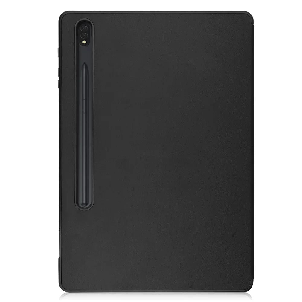 For Samsung Galaxy Tab S8+ Anti-scratch Shockproof TPU+PU Leather Trifold Stand Auto Sleep/Wake Design Tablet Cover with Pencil Holder - Black - 2