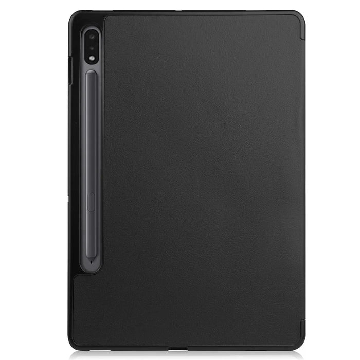 For Samsung Galaxy Tab S8 TPU+PU Leather Trifold Stand Auto Sleep/Wake Function Tablet Protective Cover with Pencil Holder - Black - 2